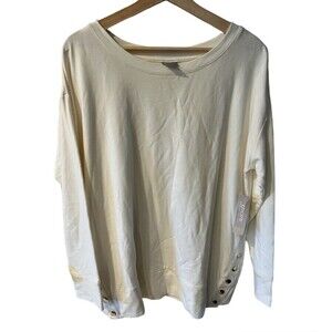 Chicos Zenergy Top Womens 2 Sz L Knit Button Hem Casual Coastal Sweatshirt New